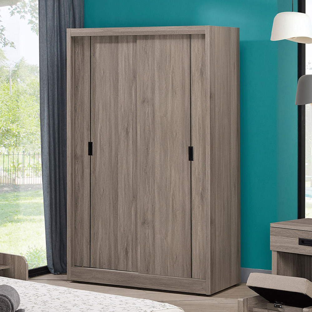 喬西4尺灰橡色推/拉門衣櫃(三吊桿)