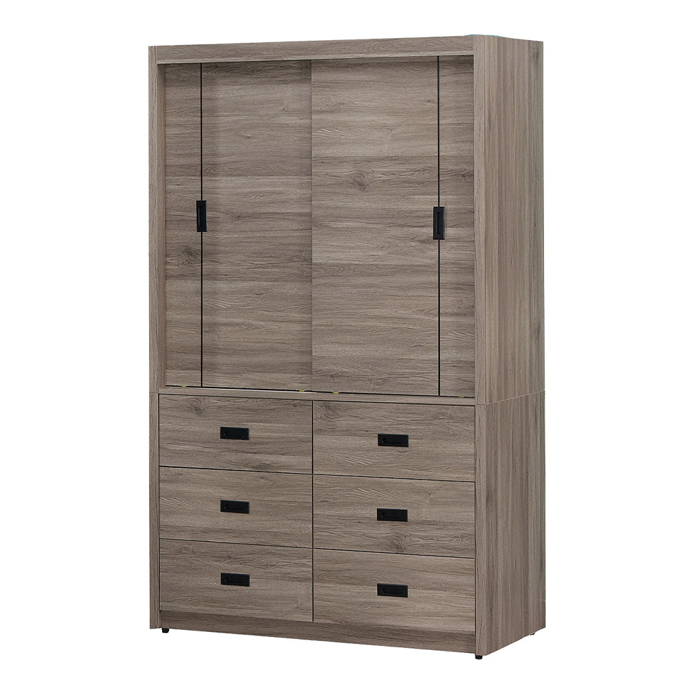 喬西4尺灰橡色推/拉門六抽衣櫃(雙吊桿)