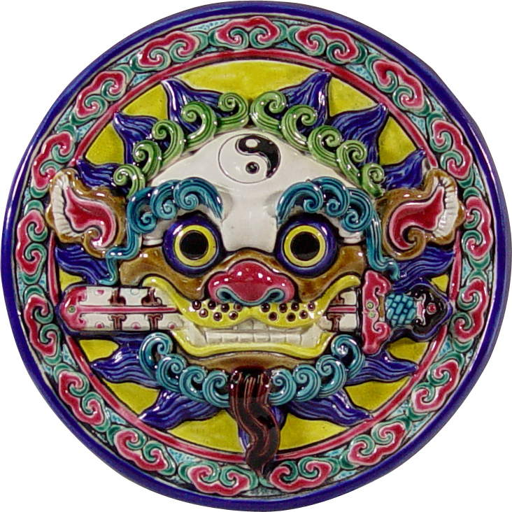 鹿港窯禮品館｜台灣國寶交趾陶 開運裝飾壁飾 太極咬劍獅王M