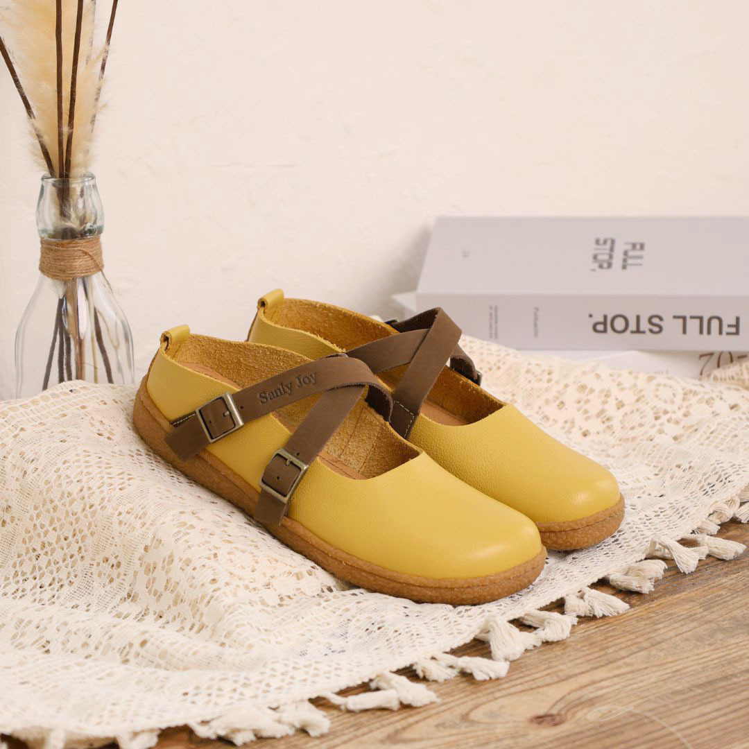 日系娃娃鞋-芥末黃(真皮女鞋/乳膠鞋墊/超輕量)