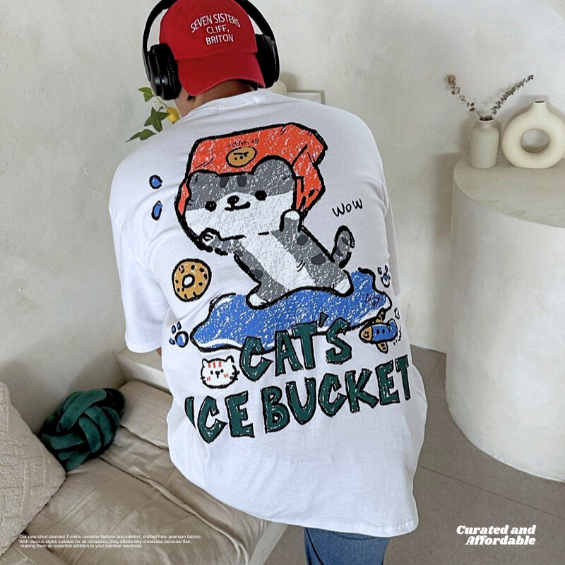 冰桶貓印花短TEE