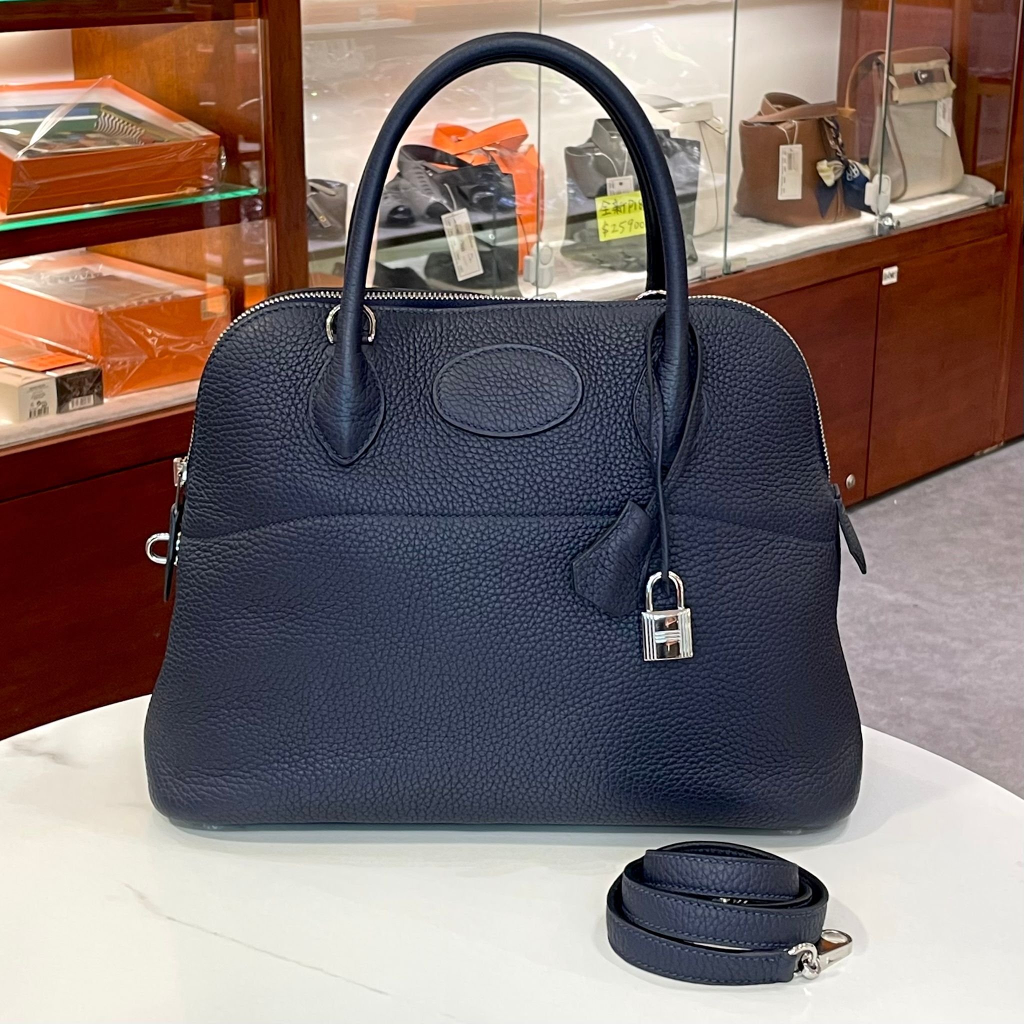 98%NEW二手HERMES BOLIDE 31 C刻 午夜藍 TOGO皮/銀扣 2Z BLEU NUIT PHW #香榭站正品