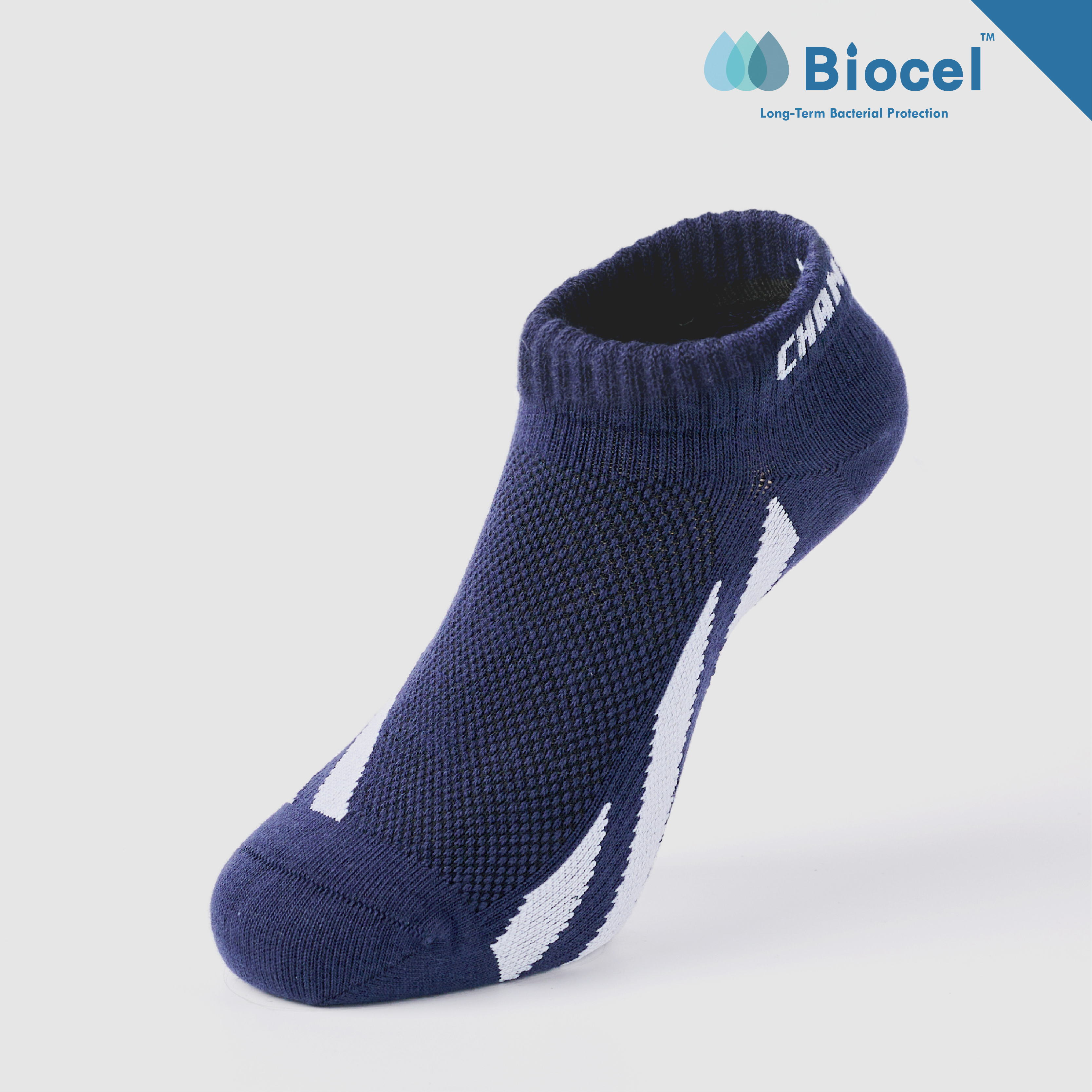 平行線 抗菌運動踝襪〈藍〉