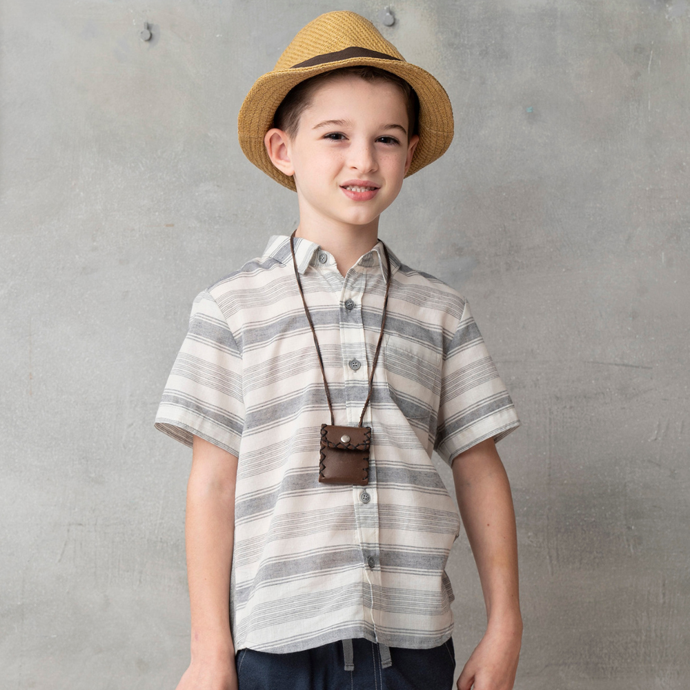 PIPPY百搭橫條剪接棉質襯衫 灰