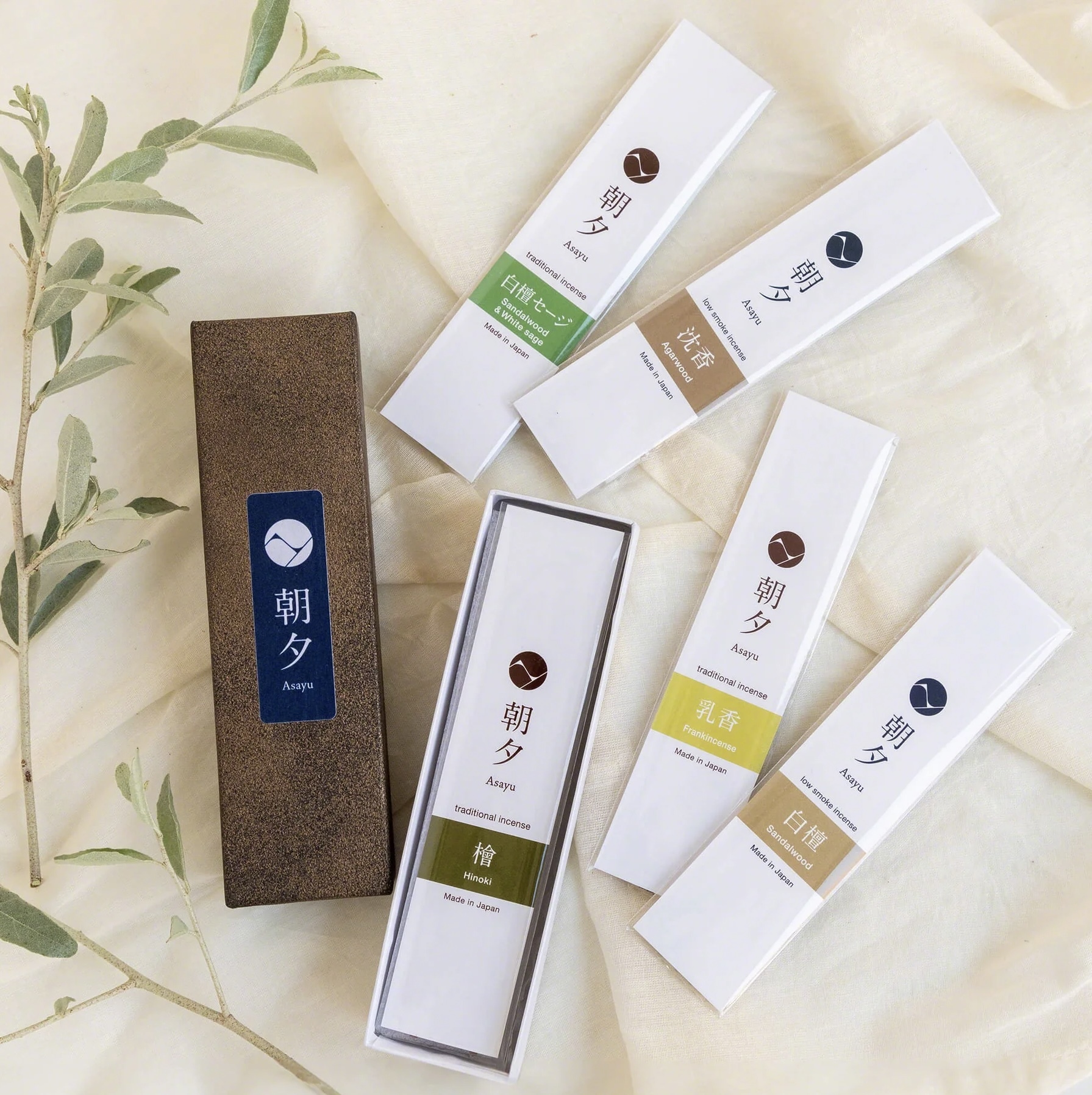 Asayu朝夕線香組合（檀香、沉香、檜木、白鼠尾草、乳香）