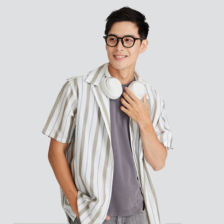 古巴領條紋短袖襯衫-橄欖綠