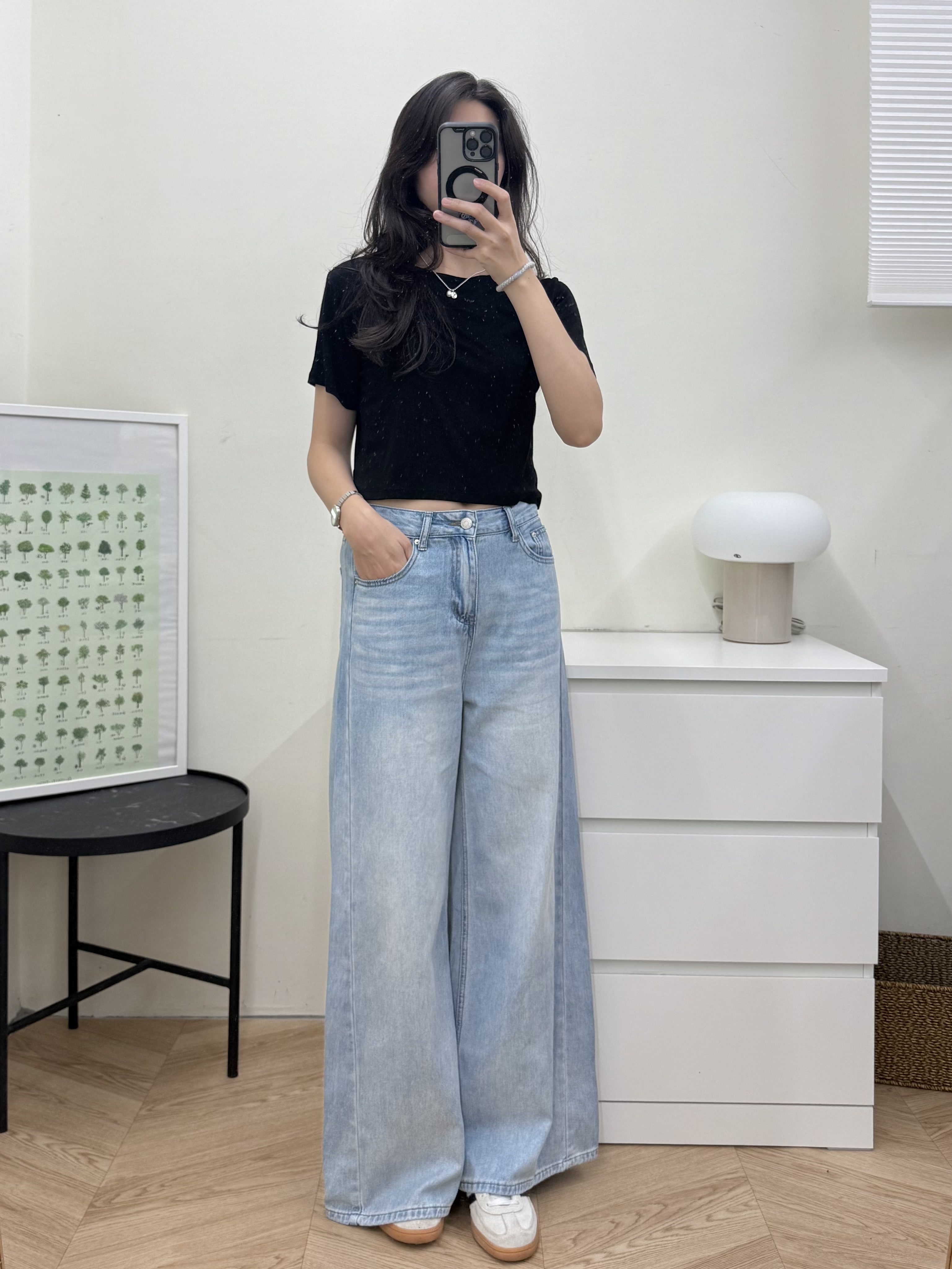 牛仔落地寬直筒褲(現貨S)