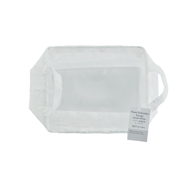 TP 刺繡收納籃/白 26×13×19cm