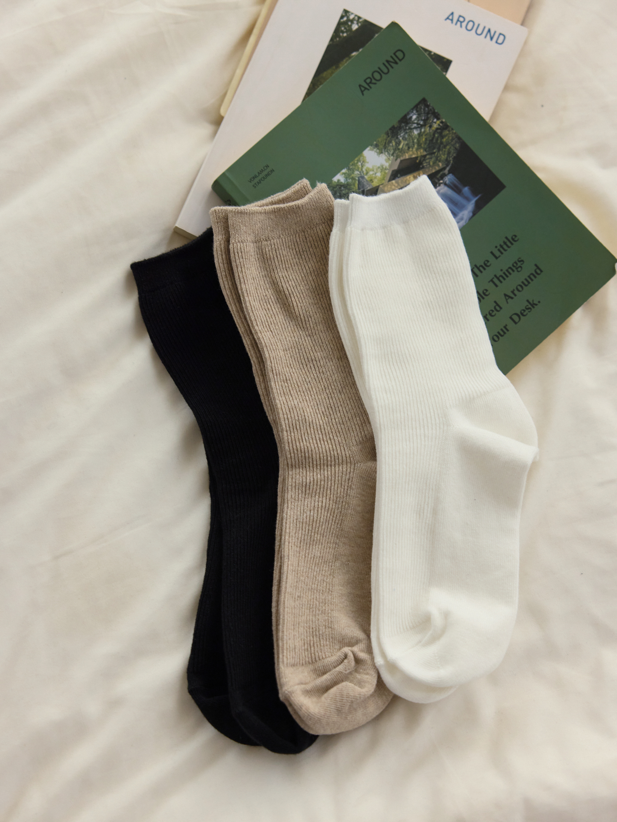 日常百搭羅紋中筒襪(三入組)