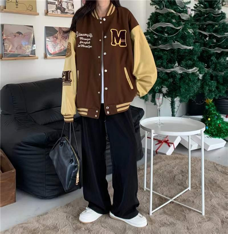 Loose Fit Minimalist College-Style Baseball Jacke