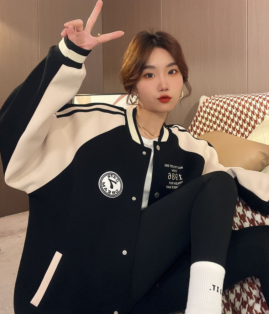 American Loose-Fit Colorblock Couple Baseball Jacket