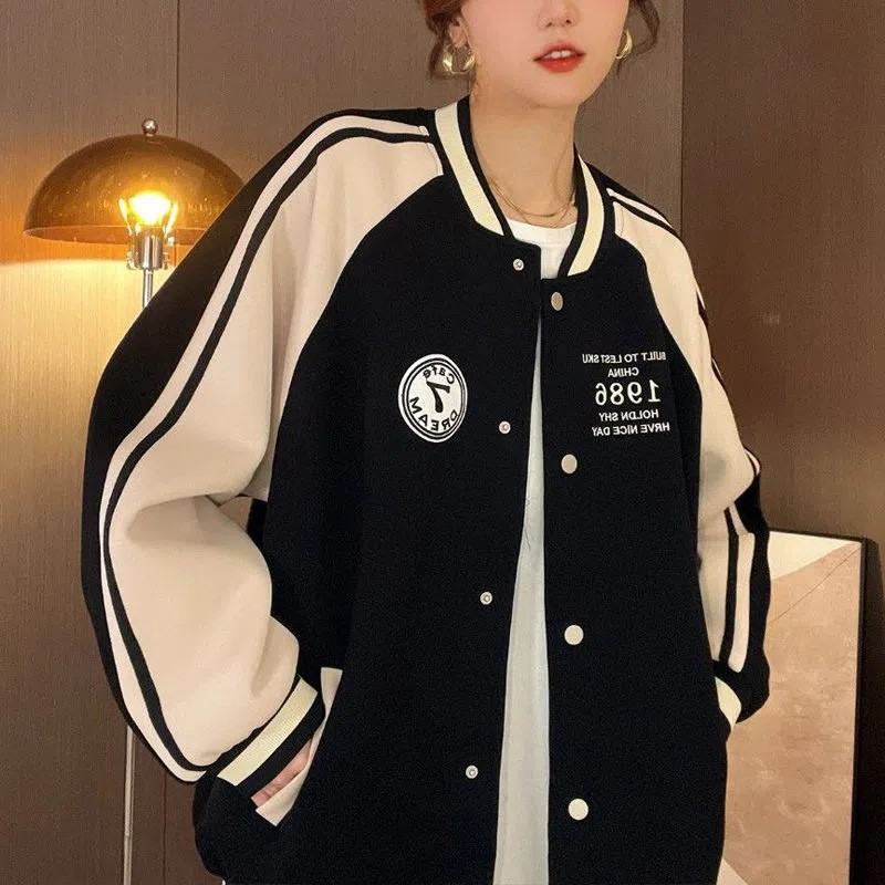 American Loose-Fit Colorblock Couple Baseball Jacket