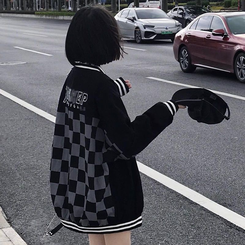 Trendy Plaid Baseball Jacket