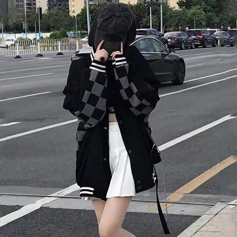 Trendy Plaid Baseball Jacket