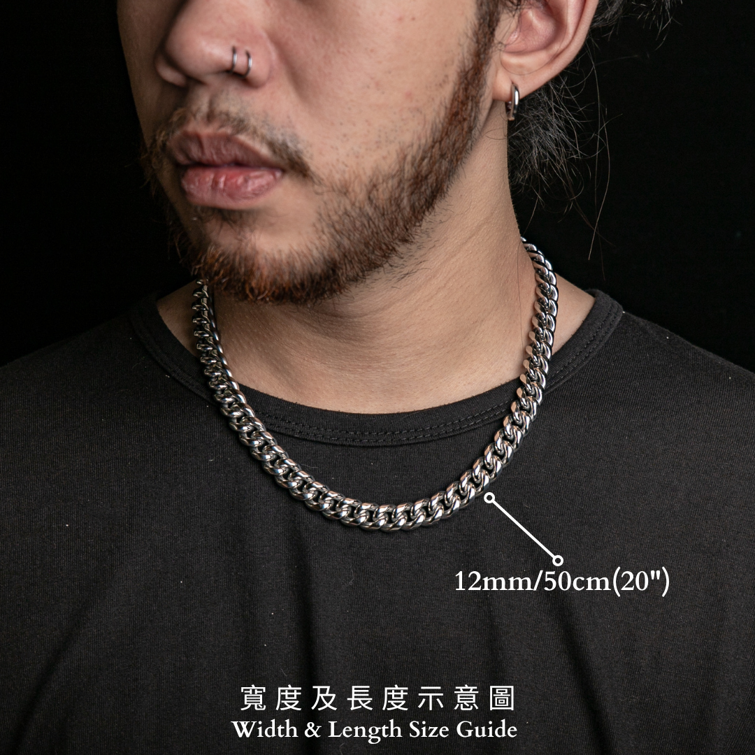 12MM彈簧扣光面古巴項鍊