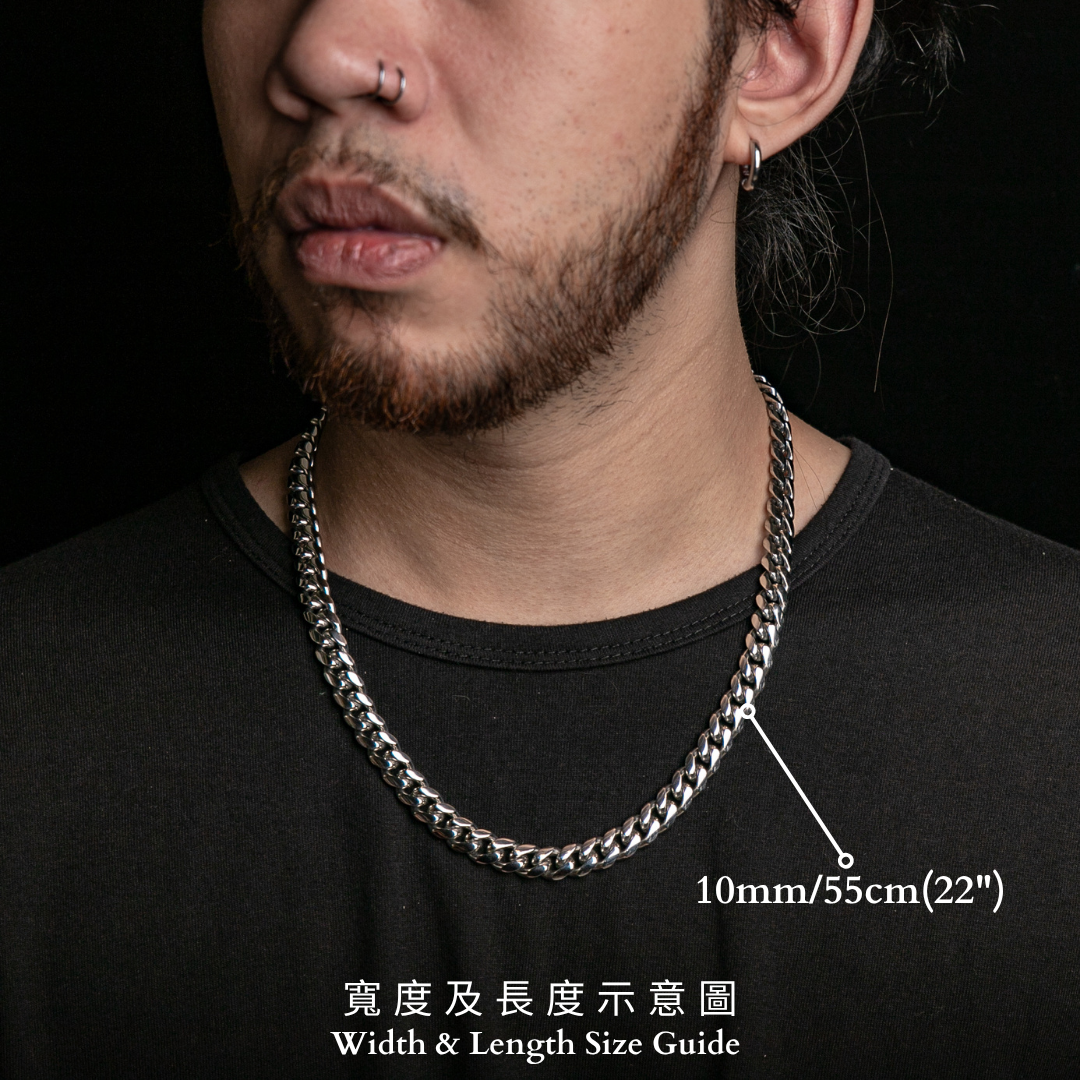 10MM彈簧扣光面古巴項鍊