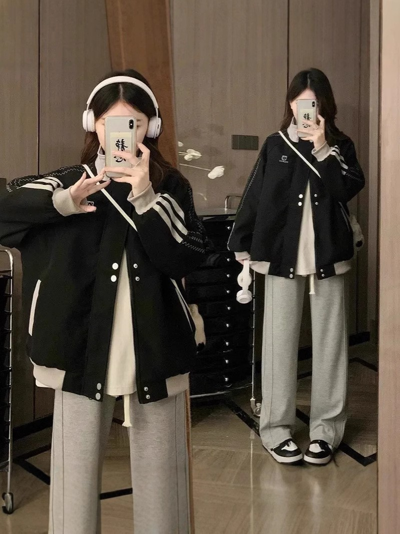 Vintage American Letter Embroidery Patchwork Jacket