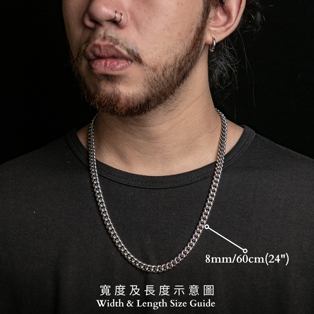 8MM彈簧扣光面古巴項鍊