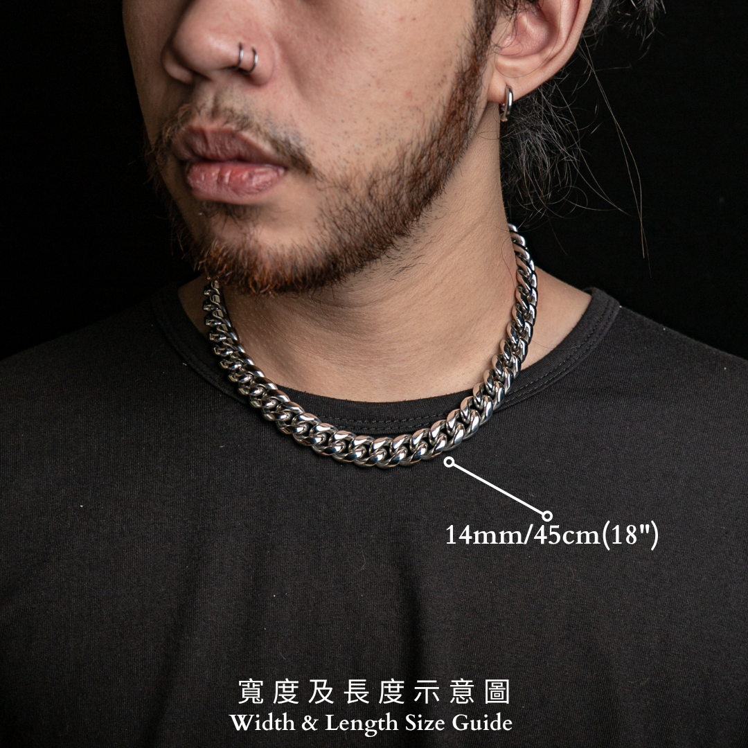 14MM彈簧扣光面古巴項鍊