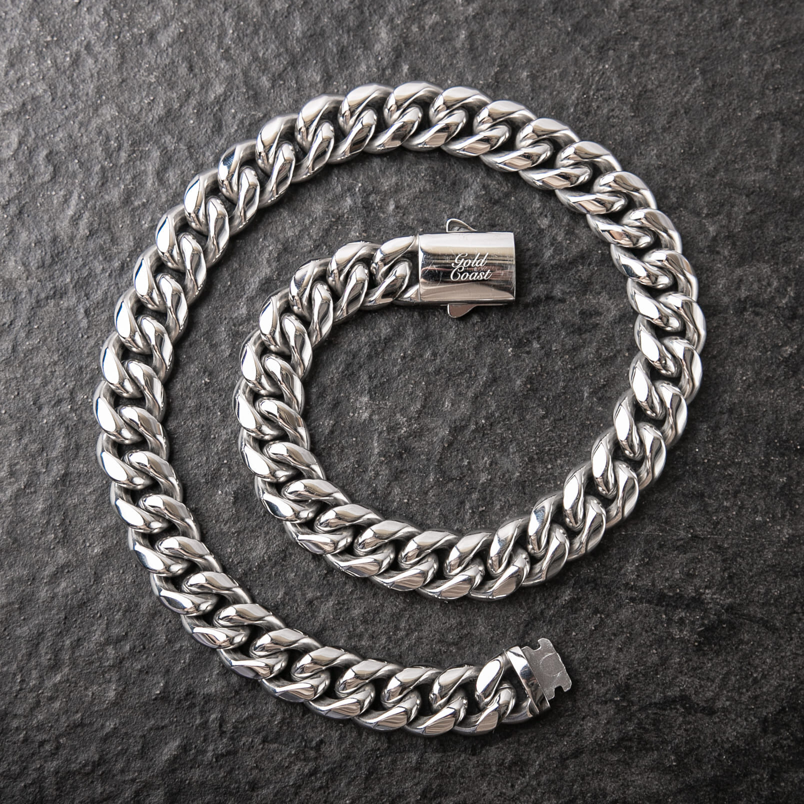 14MM彈簧扣光面古巴項鍊