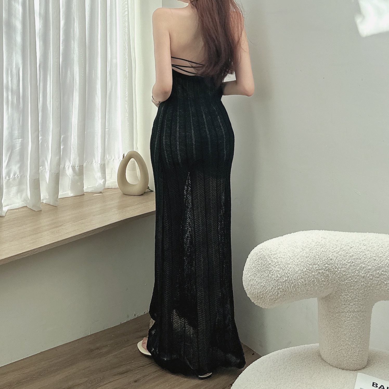 度假風露背簍空洋裝/二色