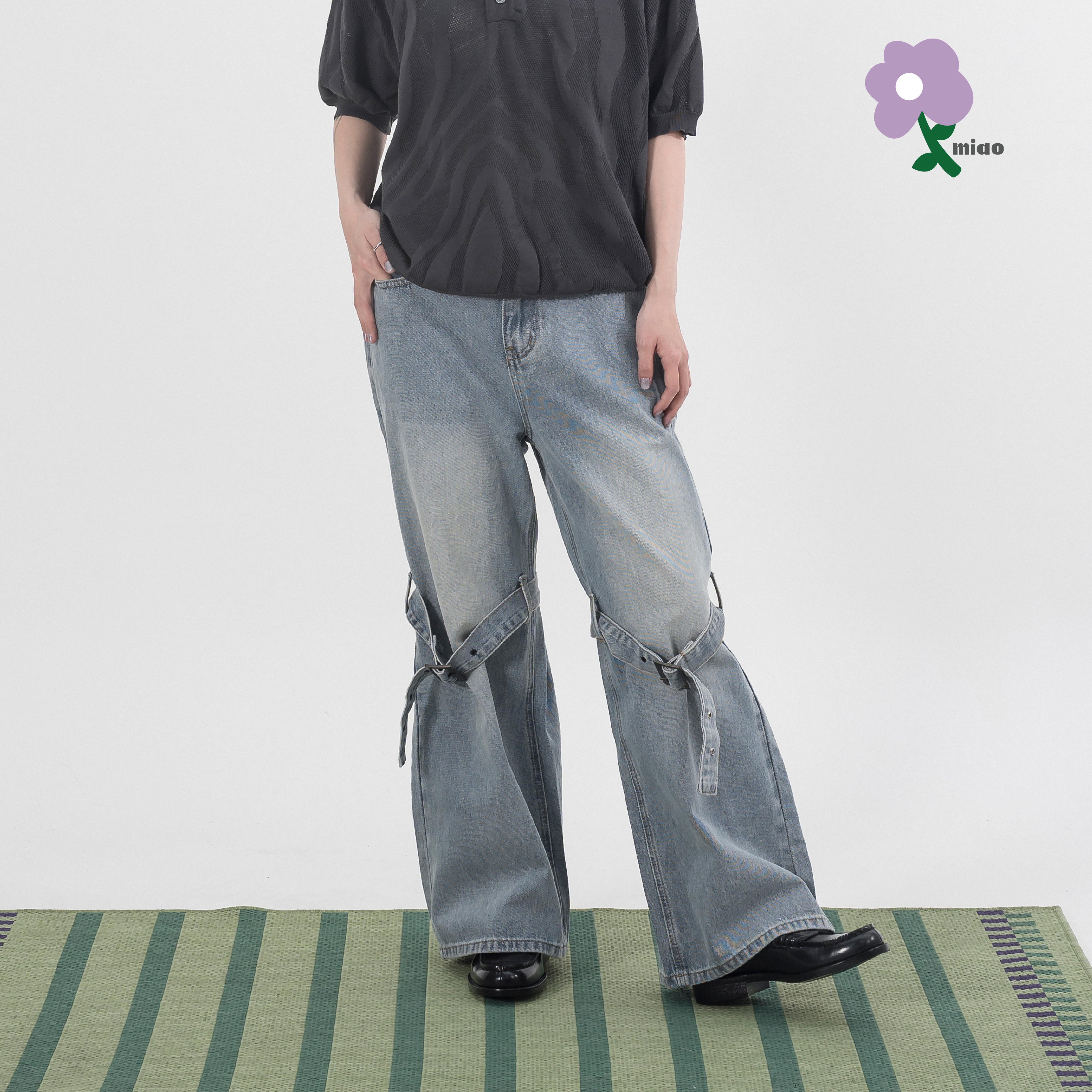 AGILITY MIAO Washed Knee Belt Jeans 膝部腰帶 直筒牛仔褲 [M-D2]