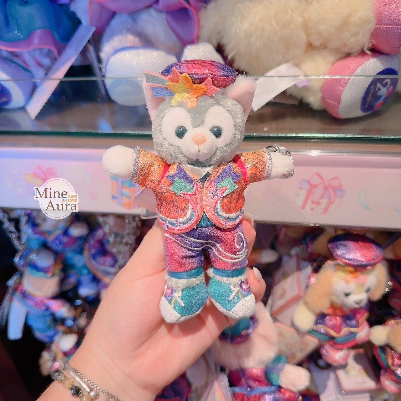 20周年奇妙派對 達菲Duffy與好友 傑拉托尼 畫家貓 Gelatoni 絨毛 鑰匙圈 吊飾 -香港迪士尼樂園