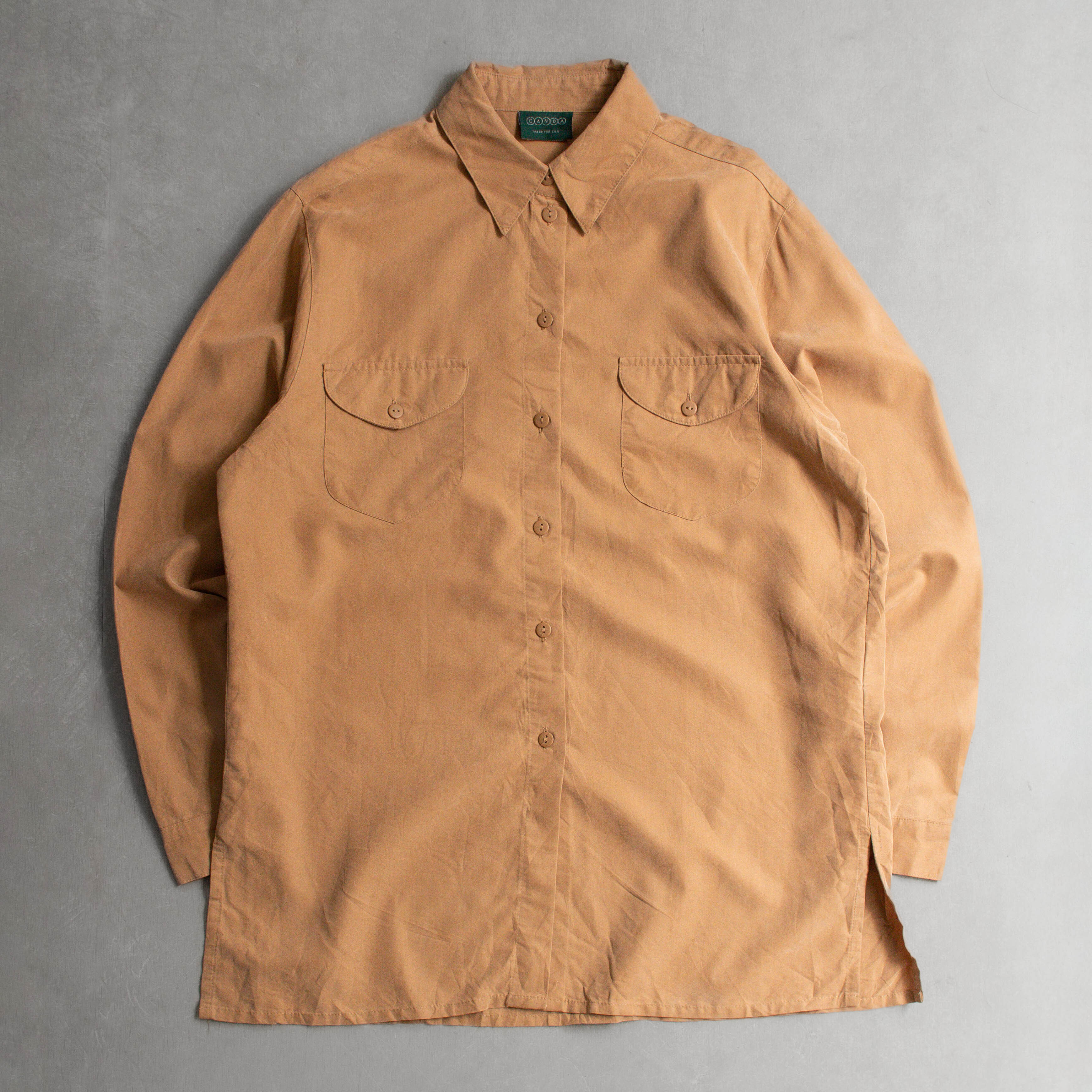 VINTAGE RAYON BLEND SHIRT 卡其色 素面 緞面 嫘縈 長袖 襯衫