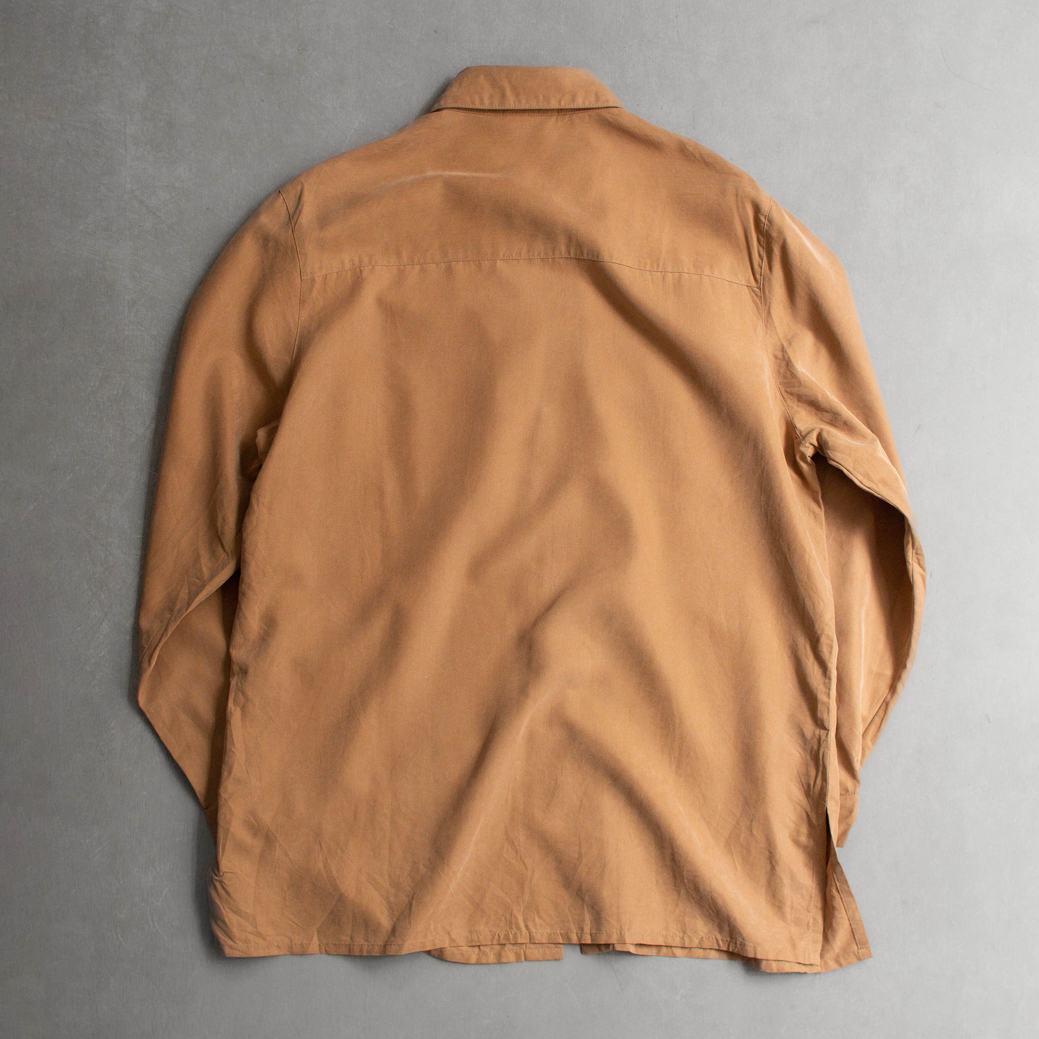 VINTAGE RAYON BLEND SHIRT 卡其色 素面 緞面 嫘縈 長袖 襯衫