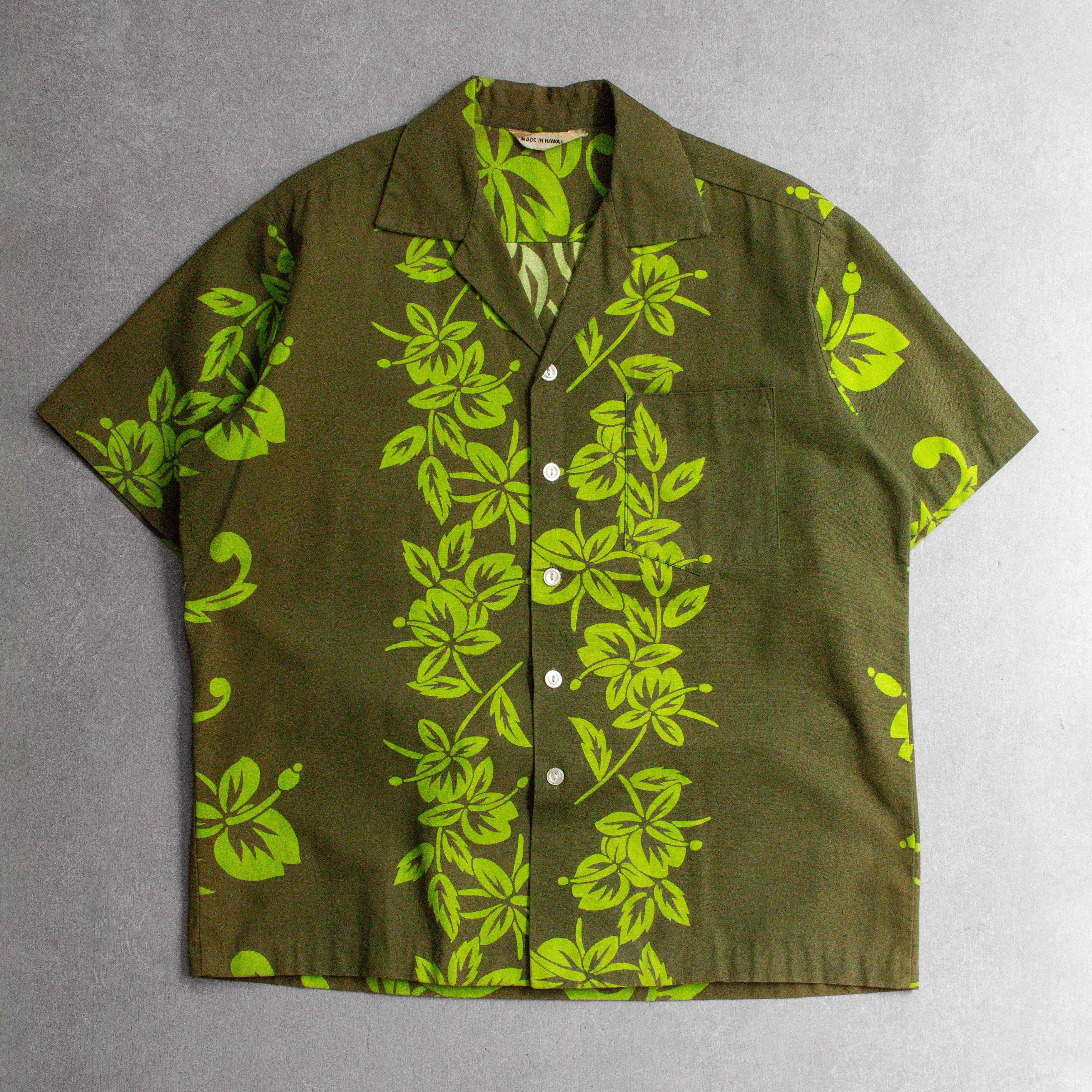 80-90S VINTAGE HAWAIIAN SHIRT 夏威夷製 橄欖綠 印花 短袖 夏威夷 襯衫