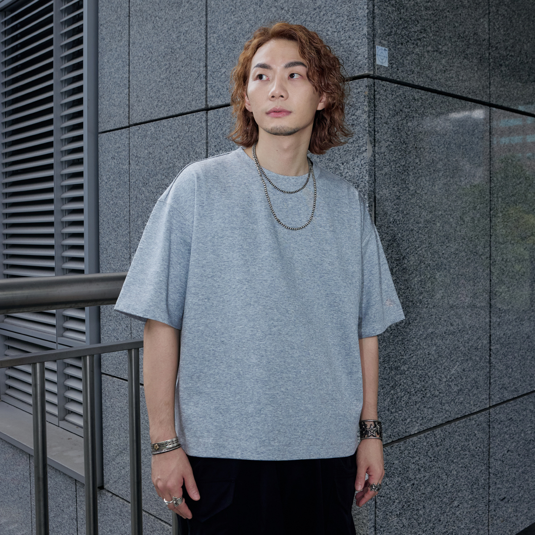 2025 接觸冷感 微寬身微短版 設計短袖上衣－雪花霧灰