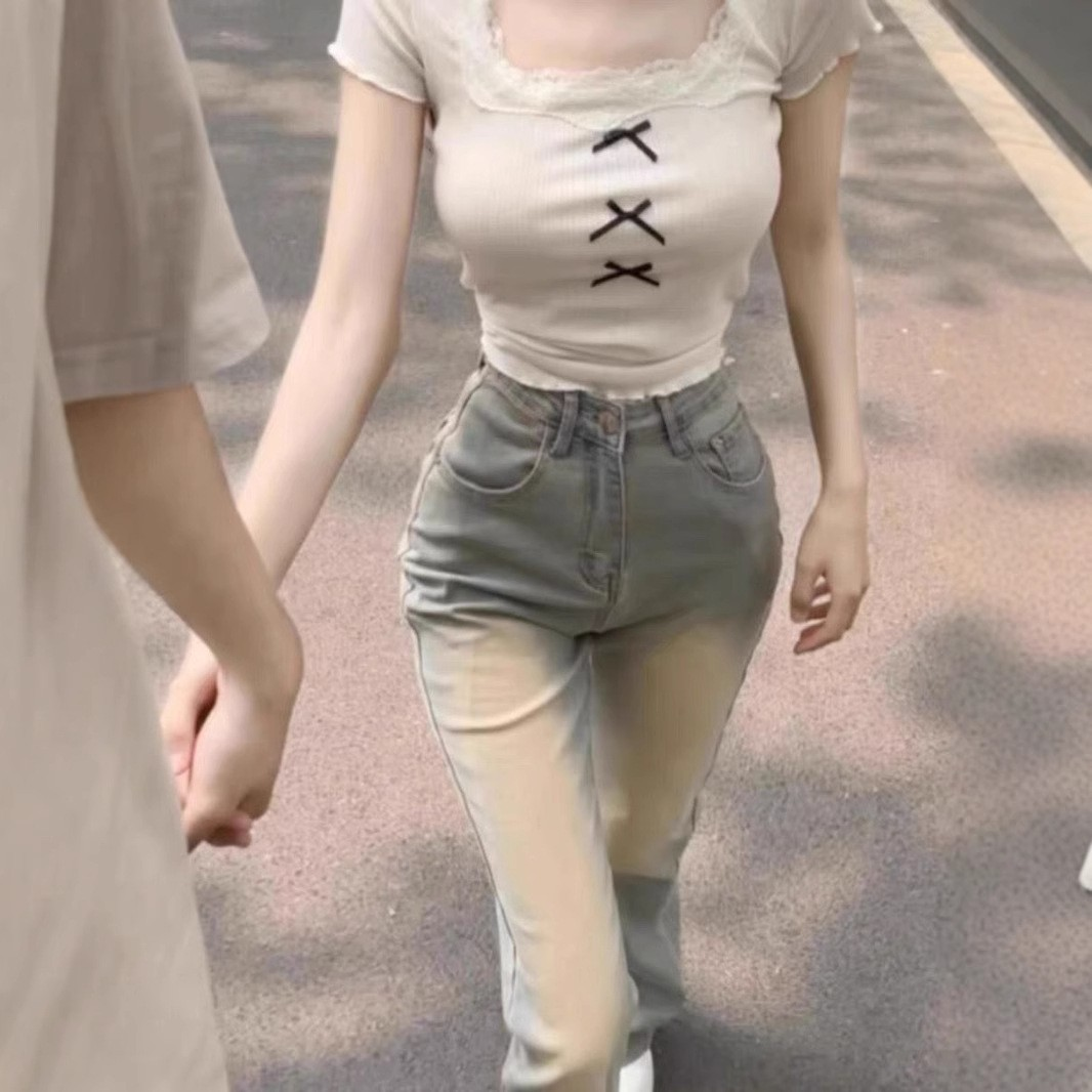 [2 FOR RM50] Balletcore Lace Trim Coquette Short-Sleeve Tee