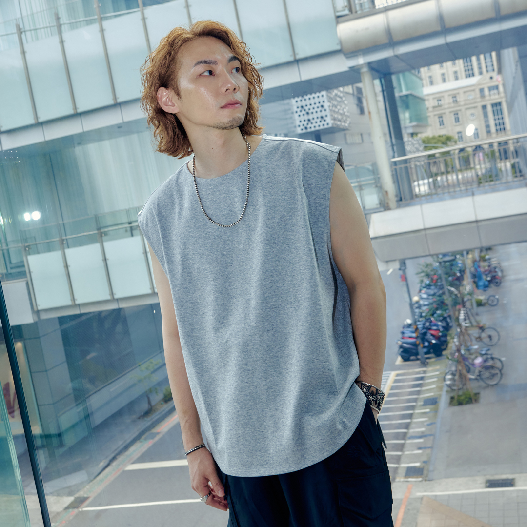 2025 接觸冷感 前圓弧後方長 3way無袖上衣－雪花霧灰