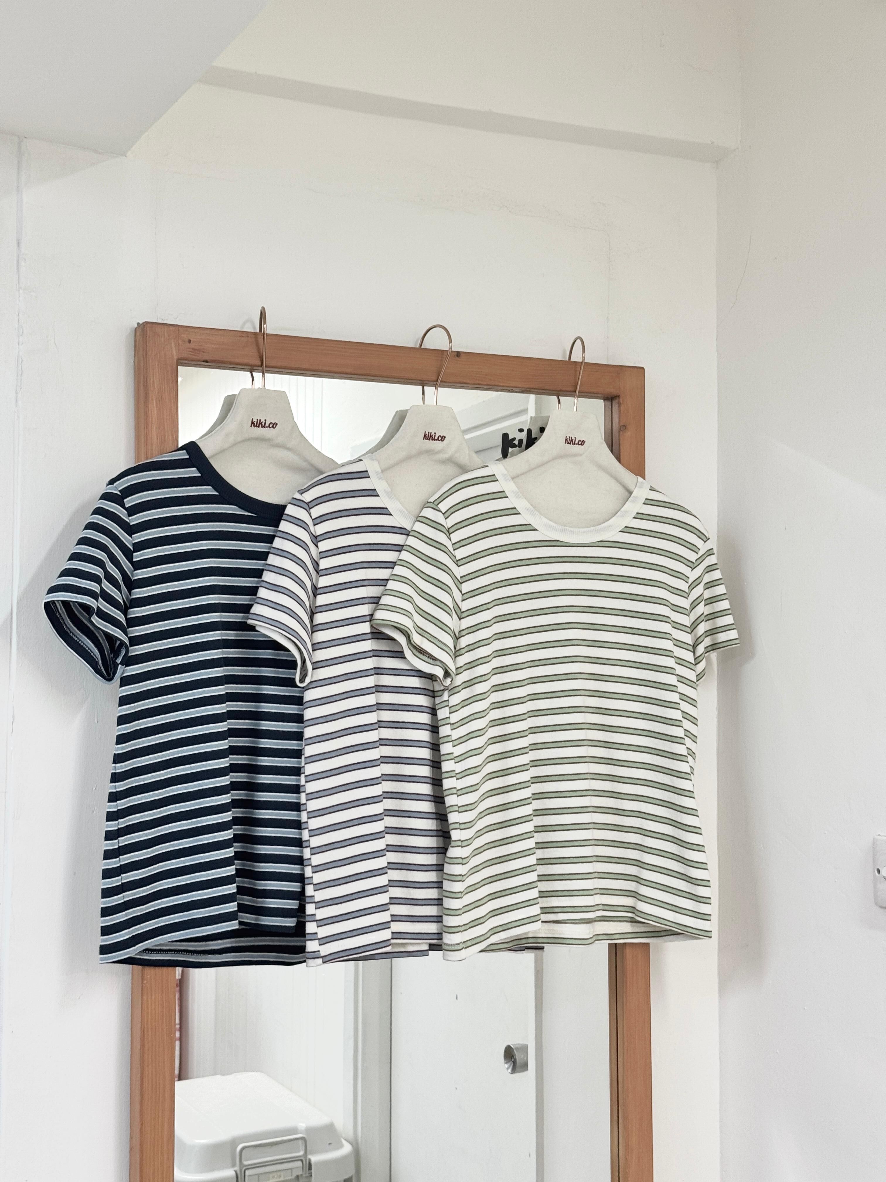 拼色橫間包邊領短袖Tee