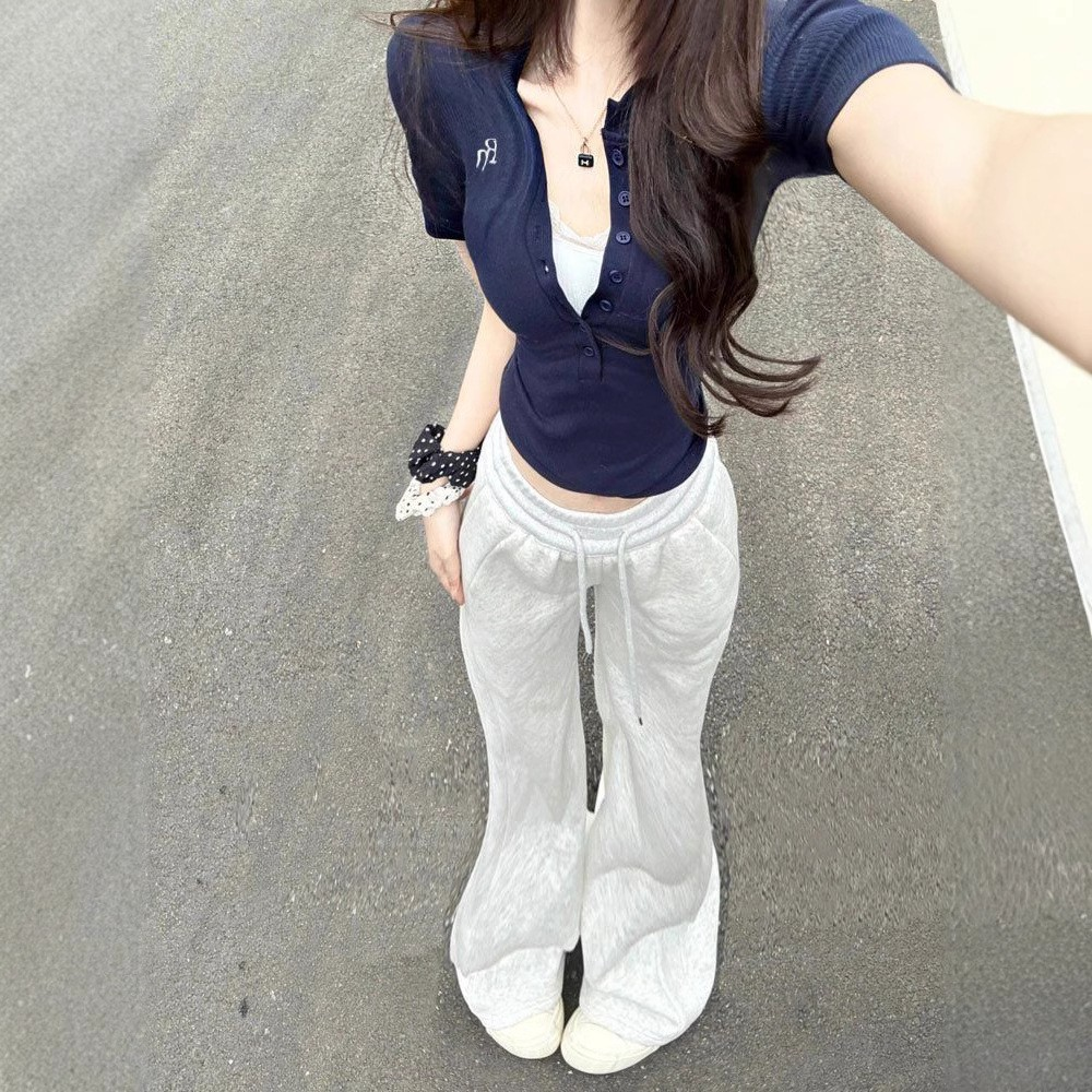 [2 FOR RM50] American Slim Fit Buttoned Half-Open Collar Short-Sleeve Tee