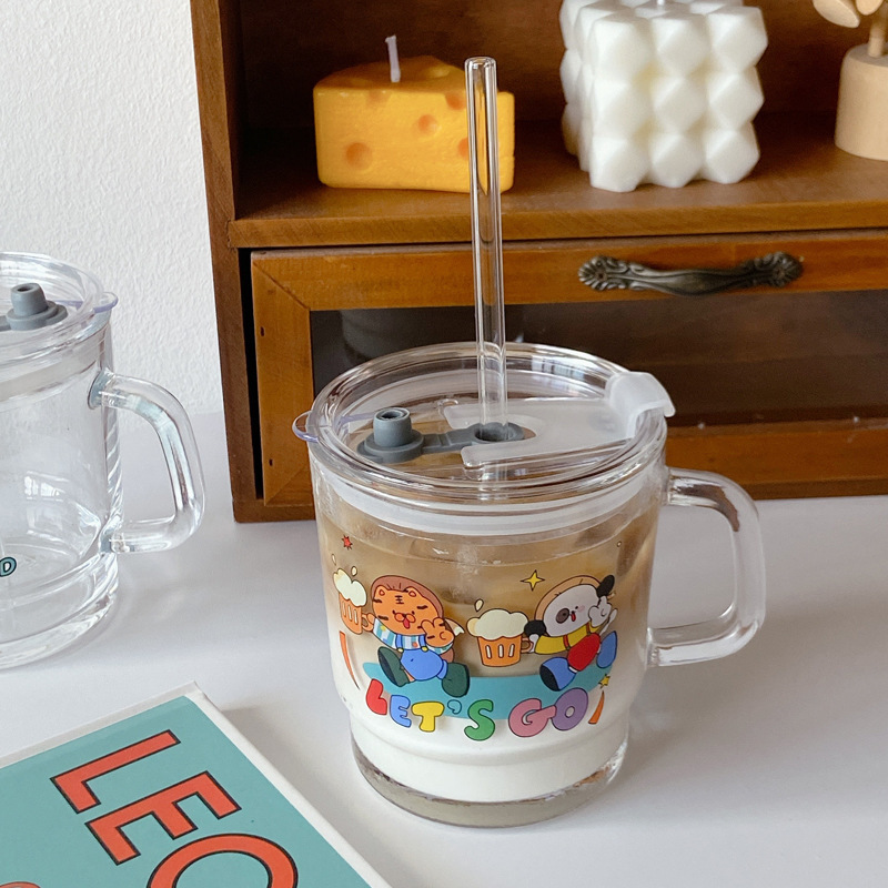 《6102》老虎小狗帶蓋吸管手提杯(400ml)