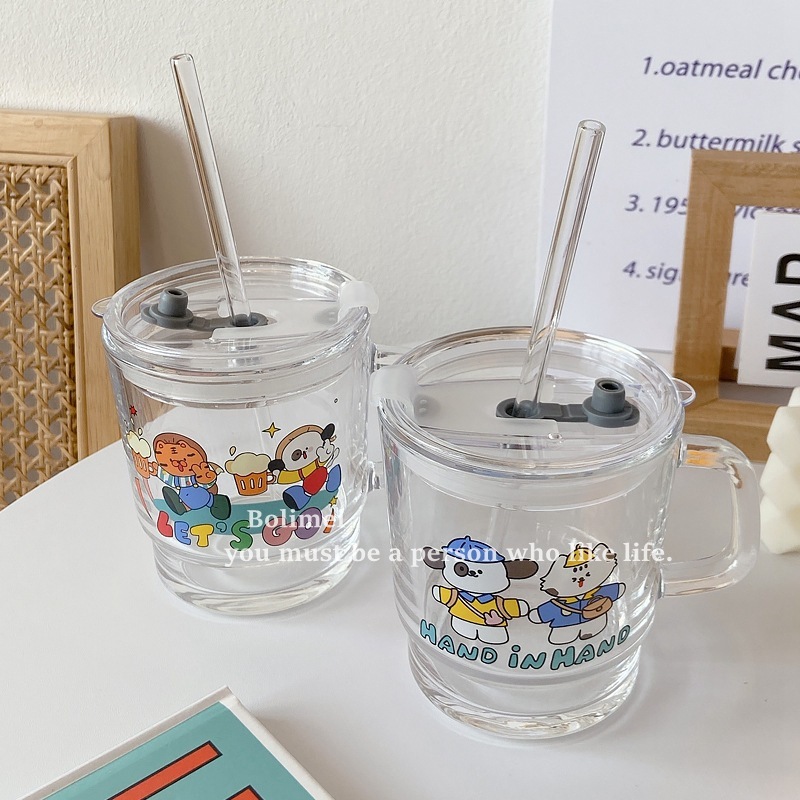 《6102》老虎小狗帶蓋吸管手提杯(400ml)