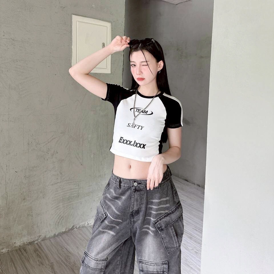 TEAM 美式撞色印花合身短Tee  (2colors)