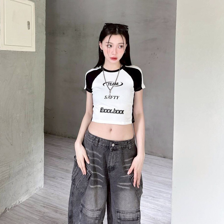 TEAM 美式撞色印花合身短Tee  (2colors)