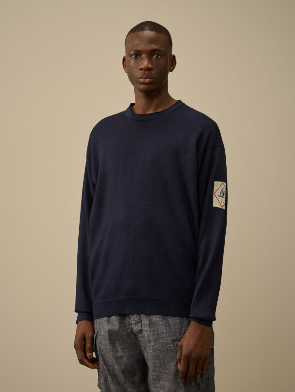 C.P. Company  Indigo Cotton Vanisè 深藍色棉圓領針織衫   JUL25