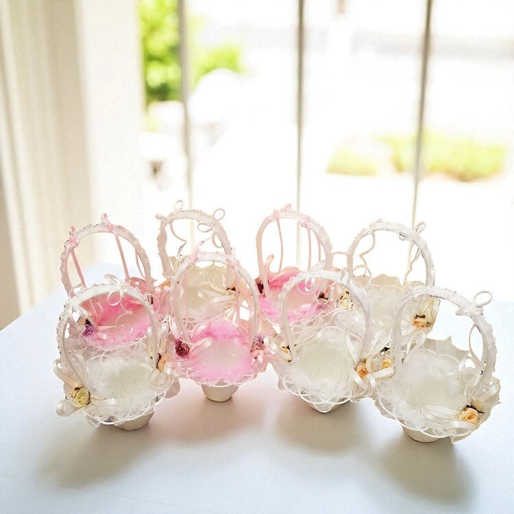 粉色白色花童籃,小花籃,喜糖籃,花童撒花瓣小籃子,買花籃送花瓣