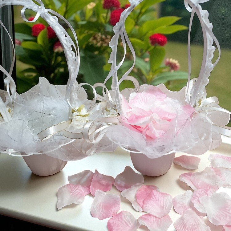白色花童籃,小花籃,喜糖籃,花童撒花瓣小籃子,買花籃送花瓣