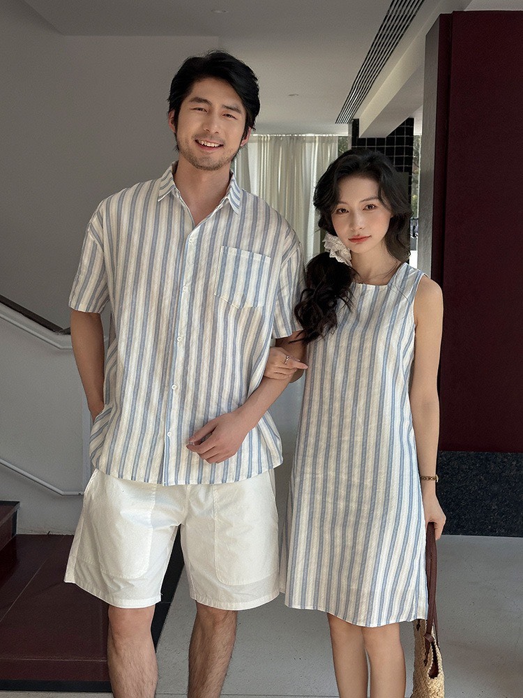 藍直條紋洋裝｜大人