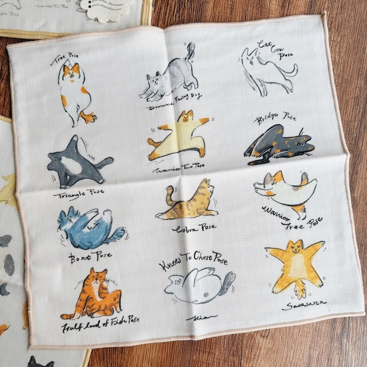 瑜珈貓咪（彩圖） 三重紗手帕｜SEVERUS LIAN 里恩太太