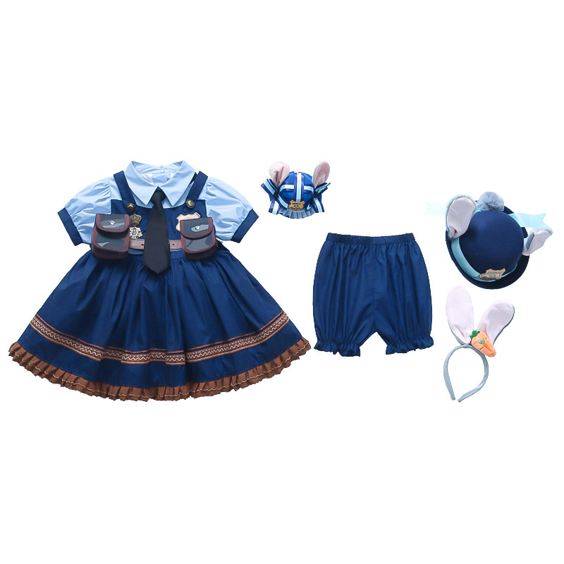 萬聖節 羅莉風兔子警官公主裙-短袖款 90-140cm #Q75