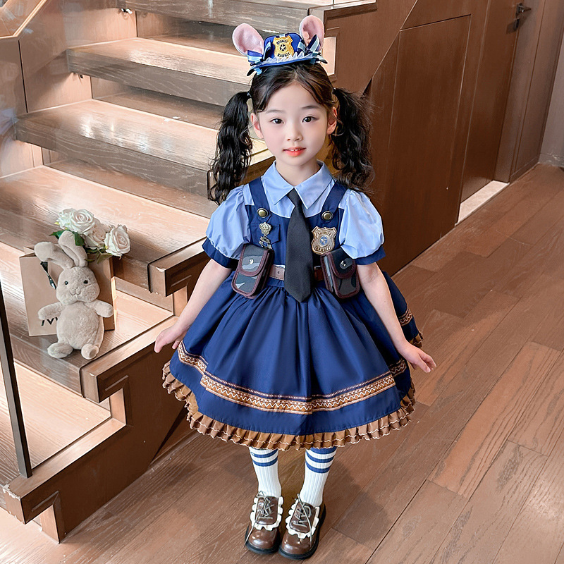 萬聖節 羅莉風兔子警官公主裙-短袖款 90-140cm #Q75