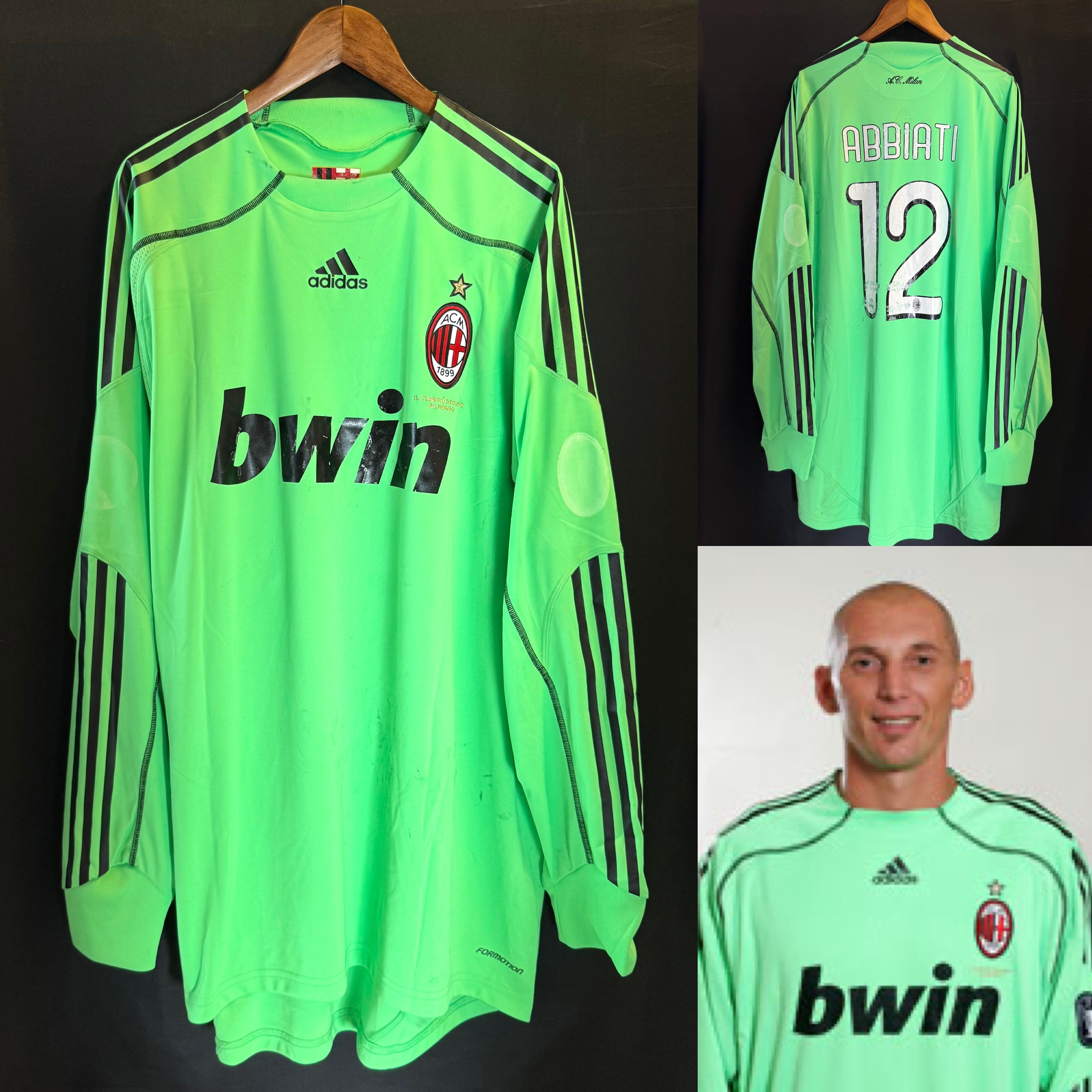 (Match Issue) AC Milan 2009-2010 Adidas Goalkeeper Match Issue Shirt #12 ABBIATE