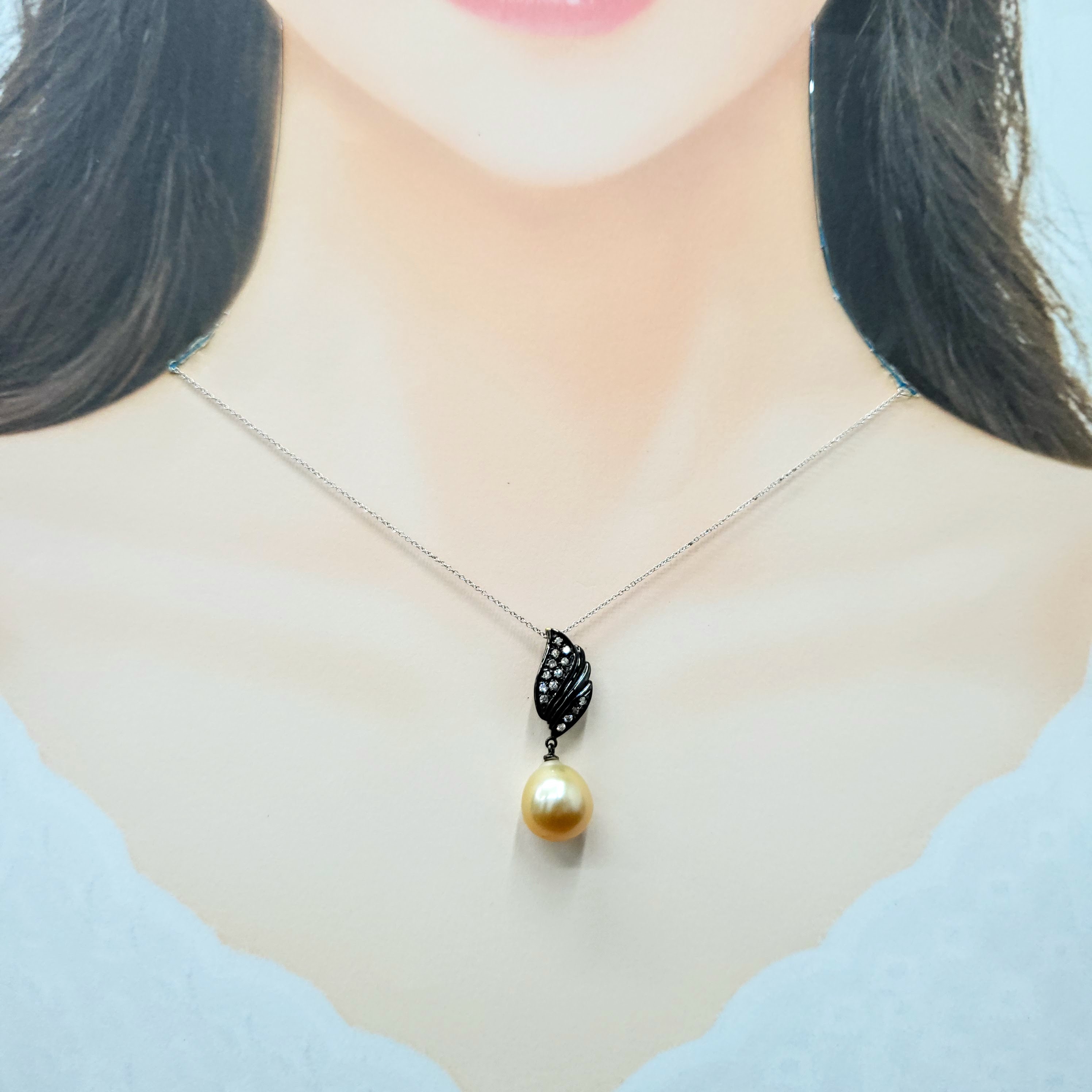 18K Black Gold 0.19ct Diamond and Pearl Pendant