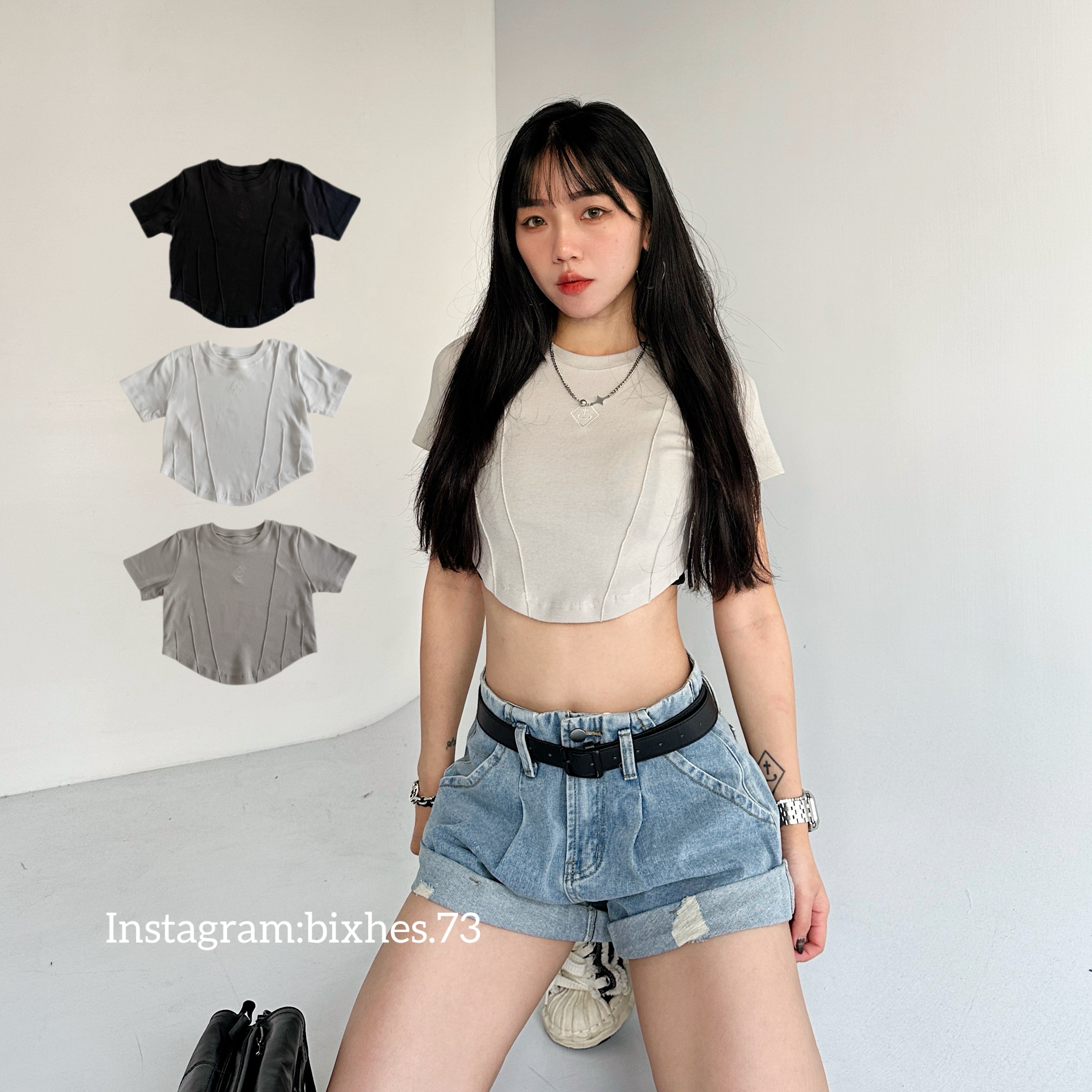 BIXHES Logo刺繡圓弧短版短Tee(A00009)