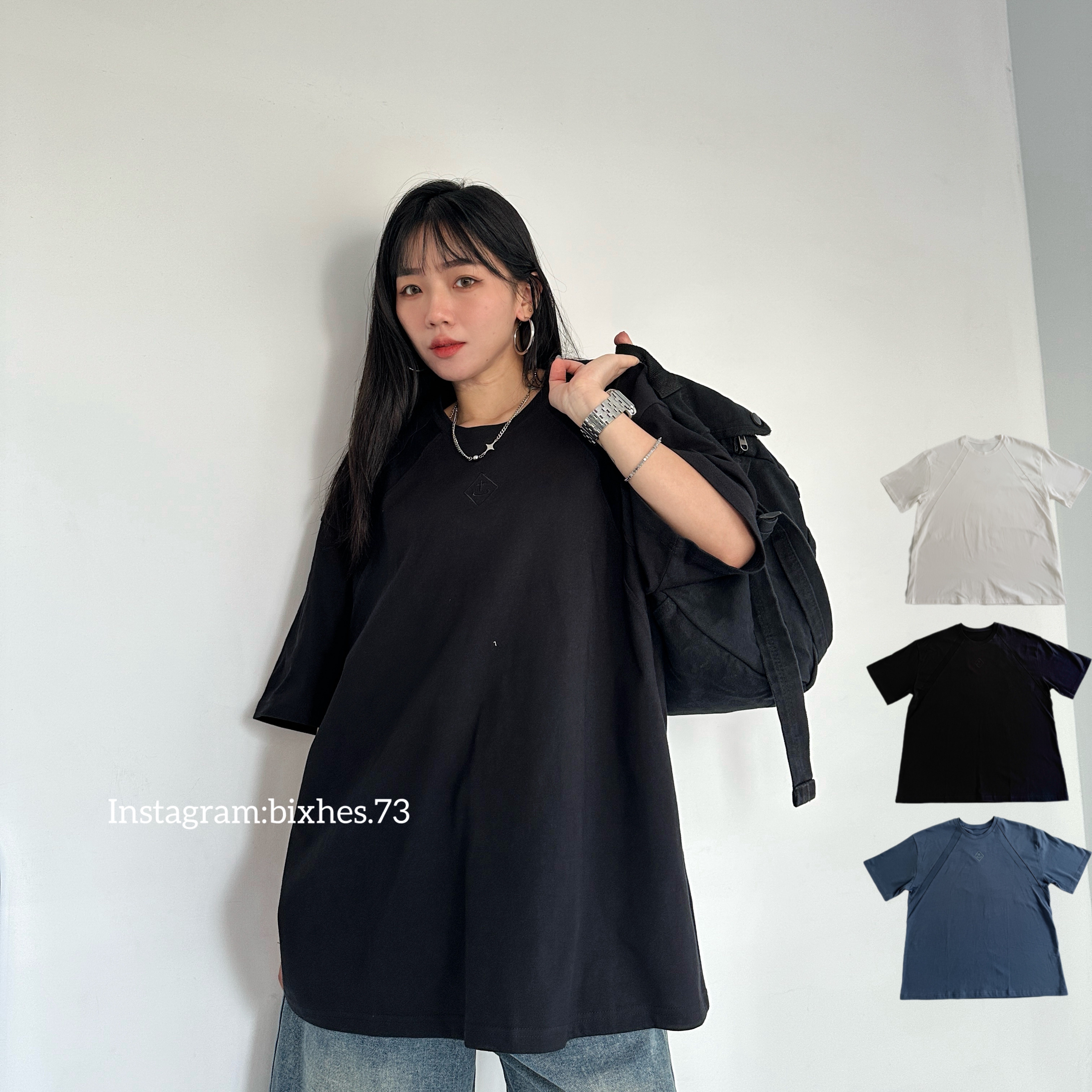 BIXHES Logo刺繡壓線寬版短Tee(A00010)